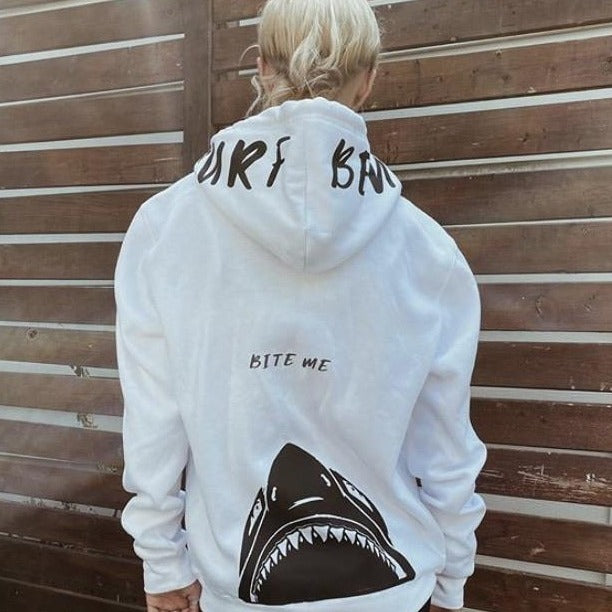 White "bite me" hoodie